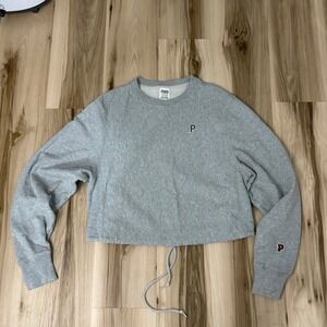 PINK Victoria's Secret Grey Cropped Sweatshirt Drawstring Hem Small y2k,